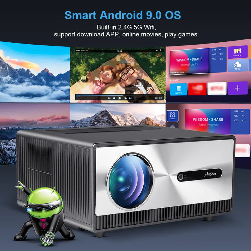 Projetor 4K PG600W Android WiFi LED 2K 3D Home Theater